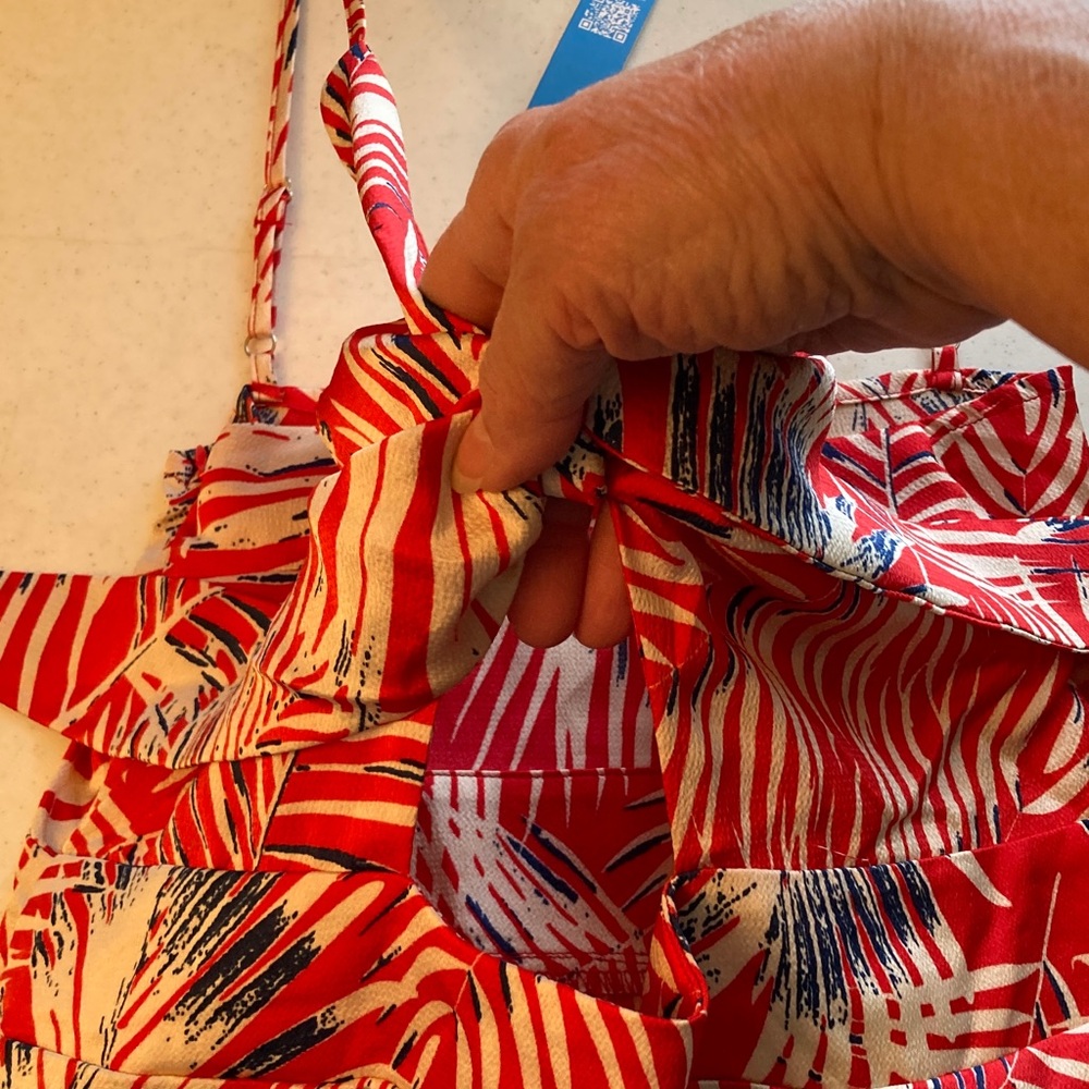 Cupshe Red and Blue Leaf Print Maxi Slip Dress - Picture 7 of 12
